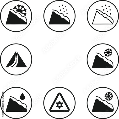 Winter Road Conditions Icons Snow, Ice, and Slippery Slopes Warning Signs