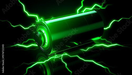 The Power of Green: A Visually Striking Representation of a Fully Charged Battery with Electric Energy Pulsating Around It