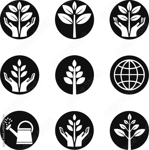 Sustainable Growth  Eco-Friendly Plant Icons and Global Sustainability Symbols