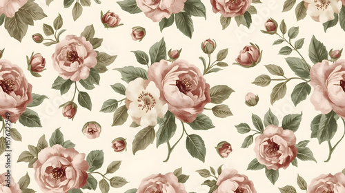 Seamless Vintage Floral Pattern – Classic Flower Design on White