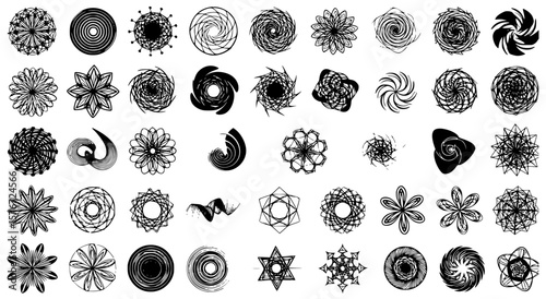 Collection of abstract spiral forms showcases a diverse set of geometric shapes, perfect for backgrounds and design elements.