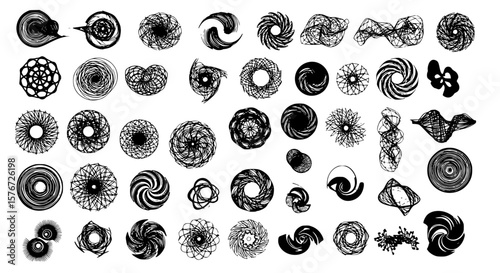 Explore a collection of abstract circular and spiral shapes, offering artistic patterns with a handmade, sketchy design