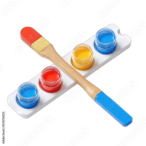 Wallpaper Mural Paintbrush and paint pots in red, yellow, and blue Torontodigital.ca