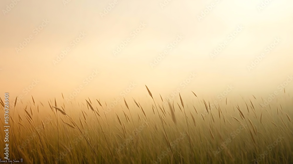 Obraz premium Misty grass field at sunrise