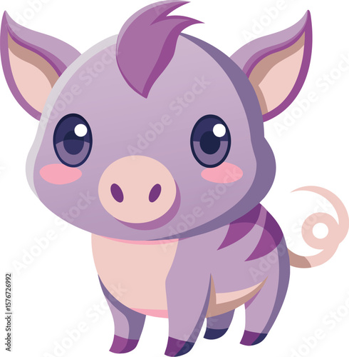 Cartoon Purple Piglet Character Vector