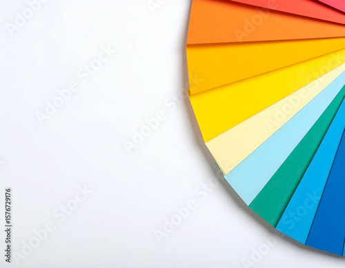 Color palette guide with rainbow swatches and design samples on white background