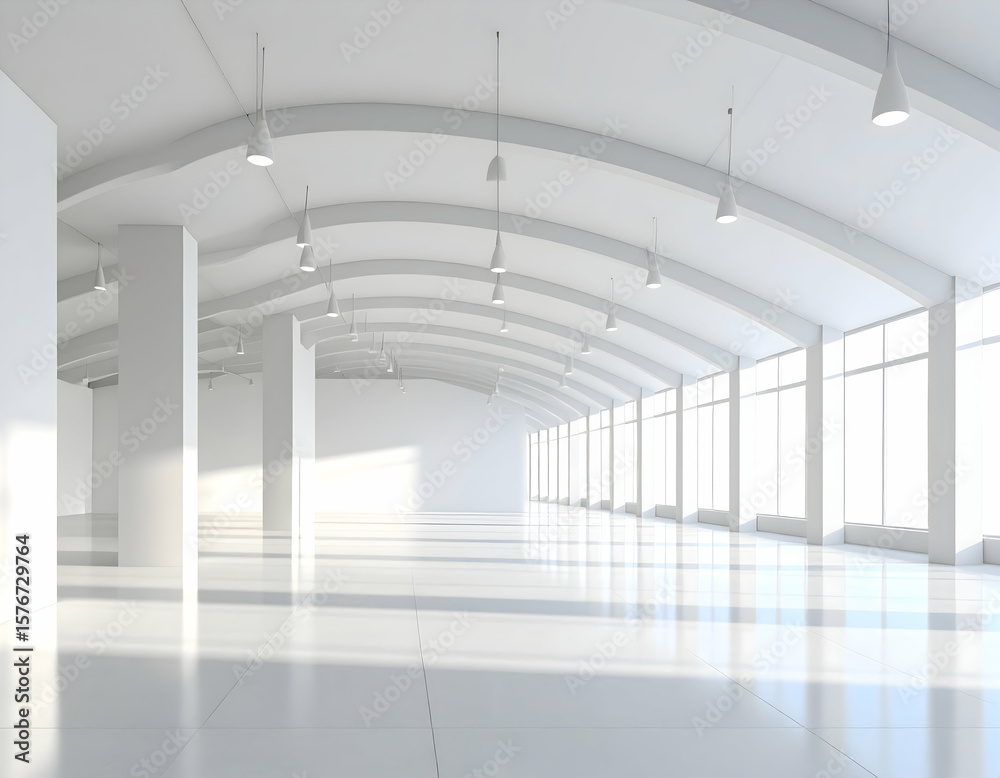 Fototapeta premium Modern interior corridor in a public building with empty hallway and glass design