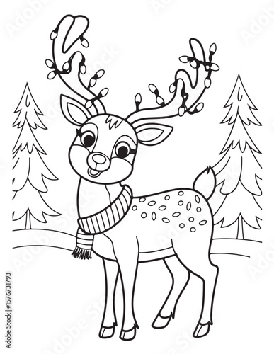 Cute kawaii Christmas Coloring Pages For Kids, Christmas illustration, Vectors line art, printable coloring pages, Christmas elements, winter, Christmas holiday