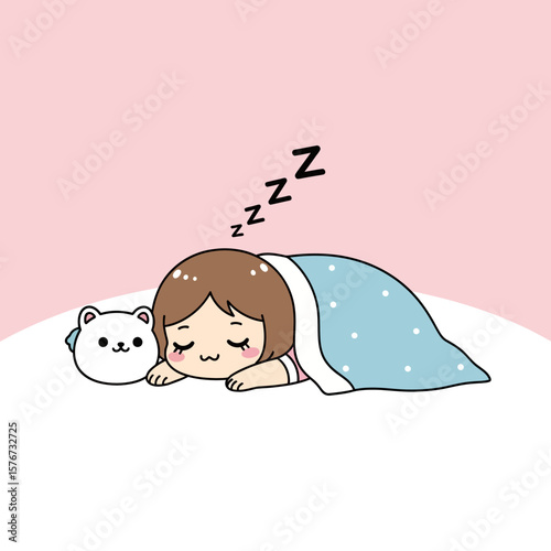 Cute Cartoon Girl Sleeping Pillow Zzz
