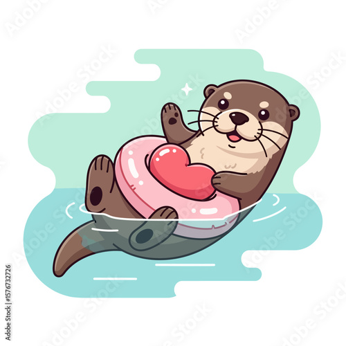 Cute Otter Floating Inner Tube Heart