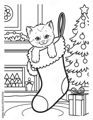 Cute kawaii Christmas Coloring Pages For Kids, Christmas illustration, Vectors line art, printable coloring pages, Christmas elements, winter, Christmas holiday