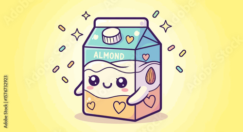 Cute Almond Milk Carton Mascot with Sparkles