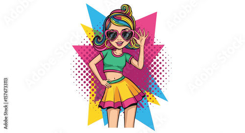 Retro Pop Art Girl With Rainbow Hair