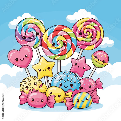 Cute Kawaii Candy Lollipop Collection Illustration