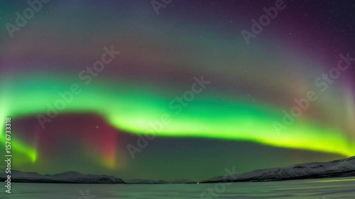 Red and Green Aurora Display in Winter Sky
