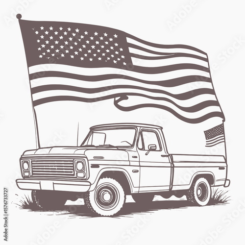 Vintage truck with American flag pickup truck independence day