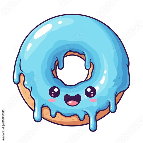  Kawaii Blue Frosted Donut Cartoon Clipart