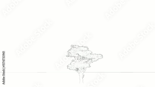 A detailed line art illustration of a lush tree on a clean white background. Usable for architectural visualizations, landscape design, or educational content.