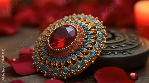 3D Render of Decorative Raksha Bandhan Jewelry with Gems and Lights