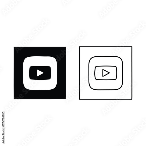 Black white play button icons video media