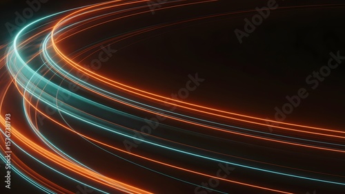 Sweeping neon light trails cyan orange glow