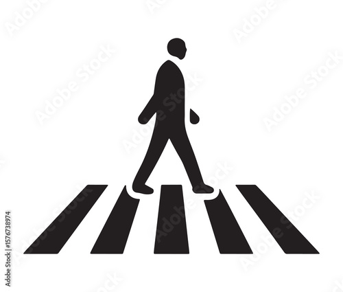 Pedestrian crossing icon – man walking on crosswalk vector silhouette.