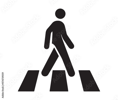 Pedestrian crossing icon – man walking on crosswalk vector silhouette.