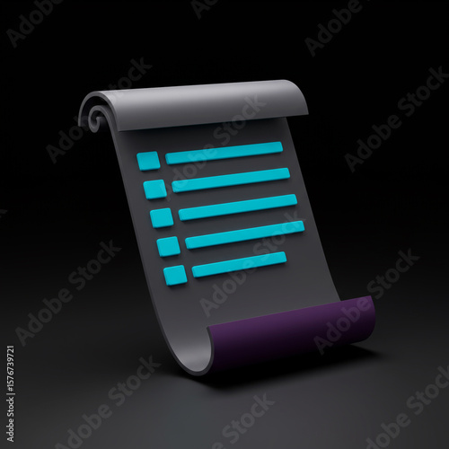 Sleek 3D scroll design with vibrant cyan lines and black background