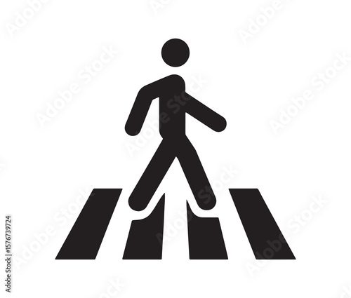 Pedestrian crossing icon – man walking on crosswalk vector silhouette.