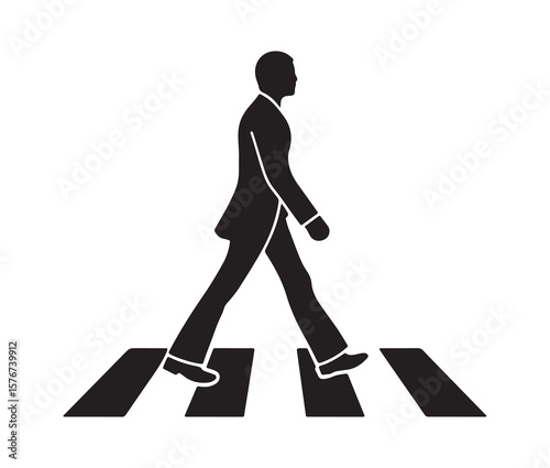 Pedestrian crossing icon – man walking on crosswalk vector silhouette.