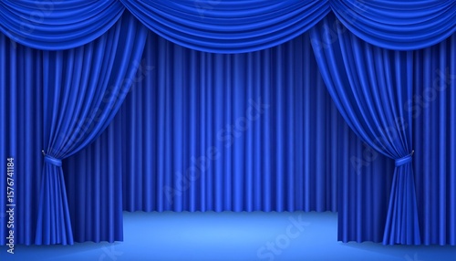 Wallpaper Mural 舞台のカーテン　生成AI 　青色のカーテン Torontodigital.ca