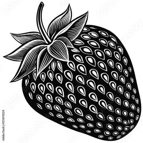 Ornate black and white stylized strawberry
