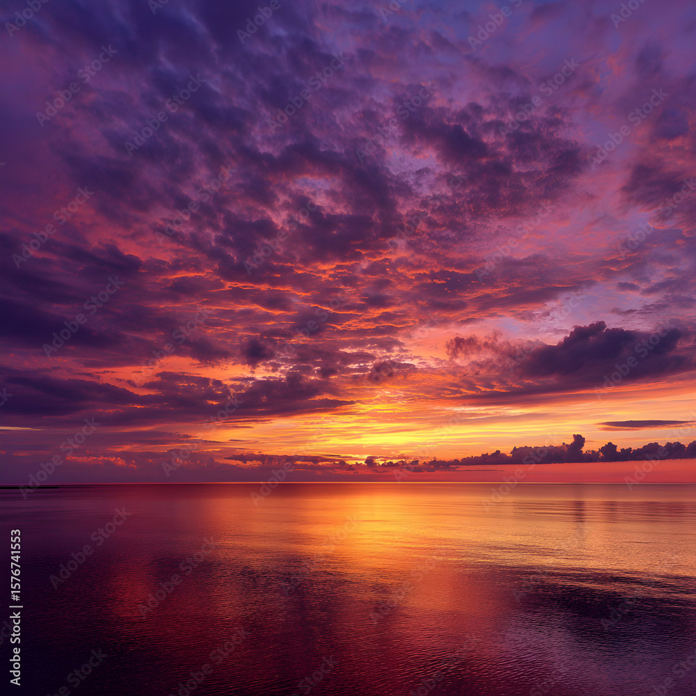 Fototapeta premium Ethereal Symphony: A Sunset's Crescendo into Twilight's Embrace