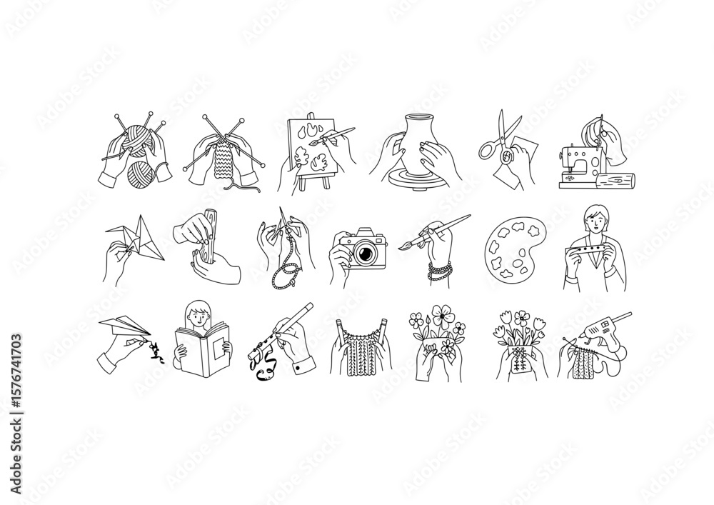 Fototapeta premium A collection of hand-drawn doodle illustrations of people in various sports and leisure action poses.