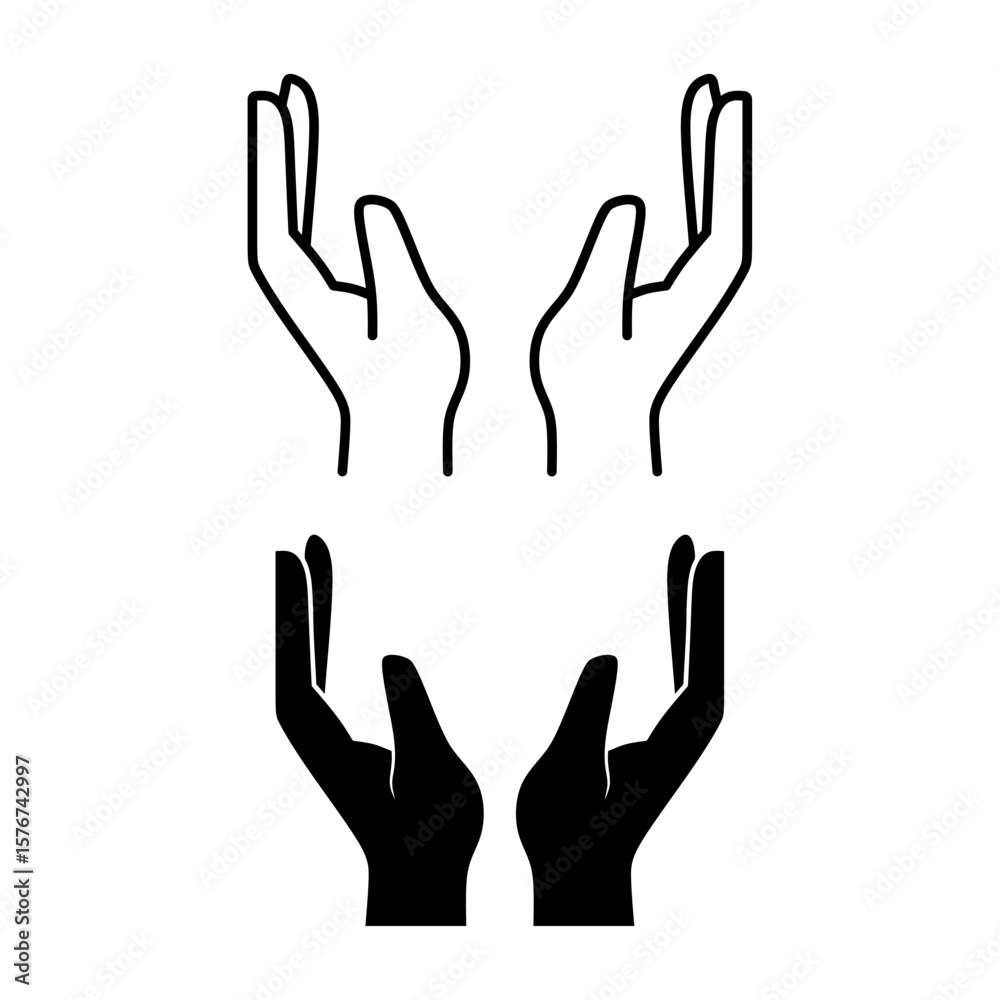 Obraz premium Two hands palm up or protecting hands icon vector on white background