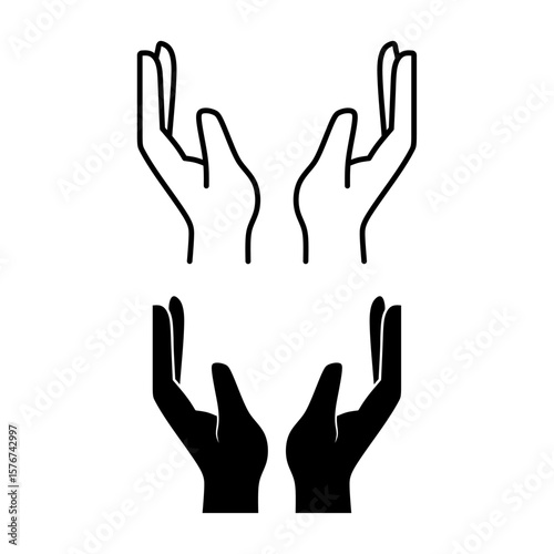 Two hands palm up or  protecting hands icon vector on white background