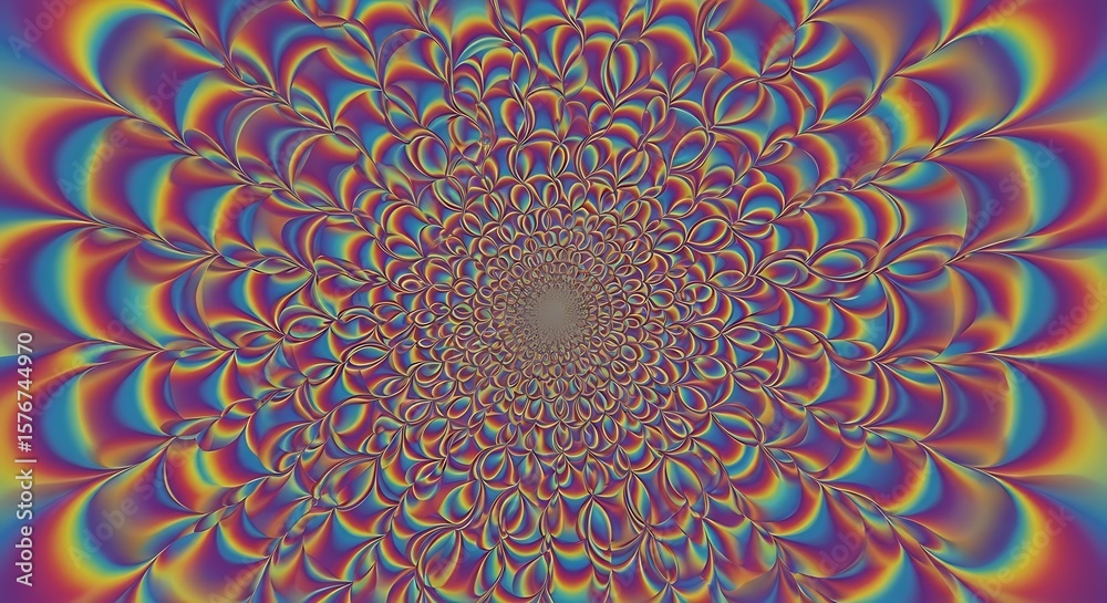 Obraz premium Hypnotic rainbow art displays swirling colors in a mesmerizing kaleidoscope of psychedelic and vibrant patterns.