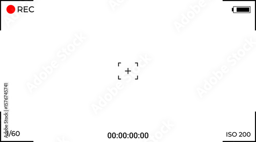 Recording video screen display camera footage red REC indicator digital timer ISO settings focus guide white background