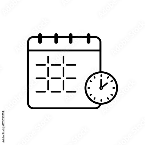 Calendar and clock icon representing time management and scheduling isolated on white background