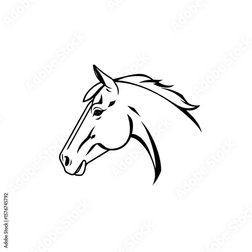 Elegant horse head silhouette line art isolated on white background