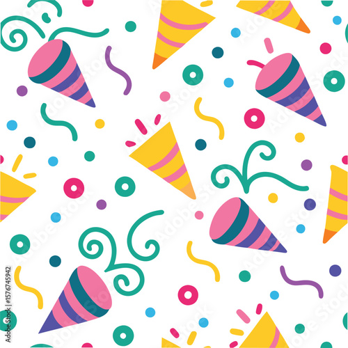 Party popper pattern with colorful confetti