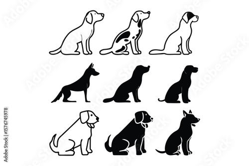  outline nine dog silhouettes