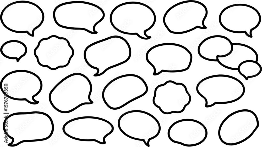 Obraz premium Collection of diverse hand drawn speech bubbles and thought bubbles on white background