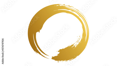 Golden zen circle brush stroke symbol on white background