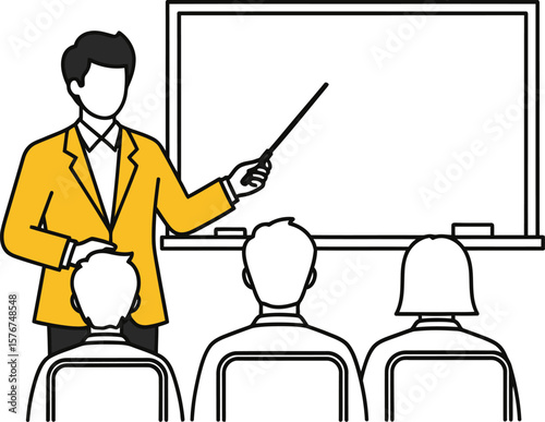 Teacher presenting at a whiteboard with students in a classroom setting
