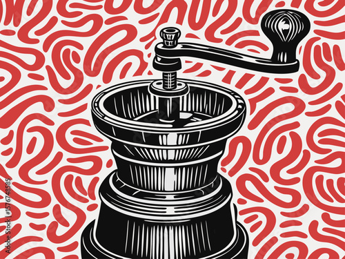 Vintage Coffee Grinder with Graphic Background for Food Blogs, Cafe Menus, Culinary Websites, Coffee Enthusiast Content, and Retro Design Inspirations  