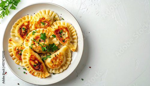 Top-down view of Pierogi on a minimalist plate