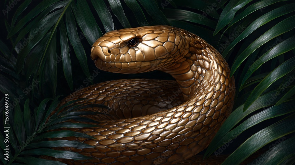 Fototapeta premium realistic king cobra in defensive pose, detailed scales and natural jungle background