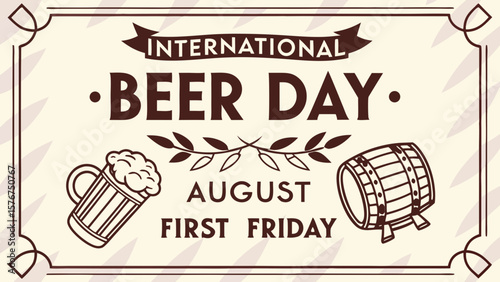 Celebrate international beer day with a mug and barrel illustration