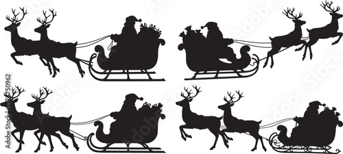 Santa claus sleigh pulled by reindeer festive holiday silhouette